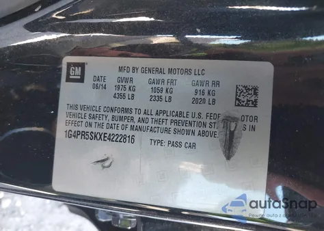 2014 Buick Verano Convenience Group from USA, damaged, VIN 1G4PR5SKXE4222816